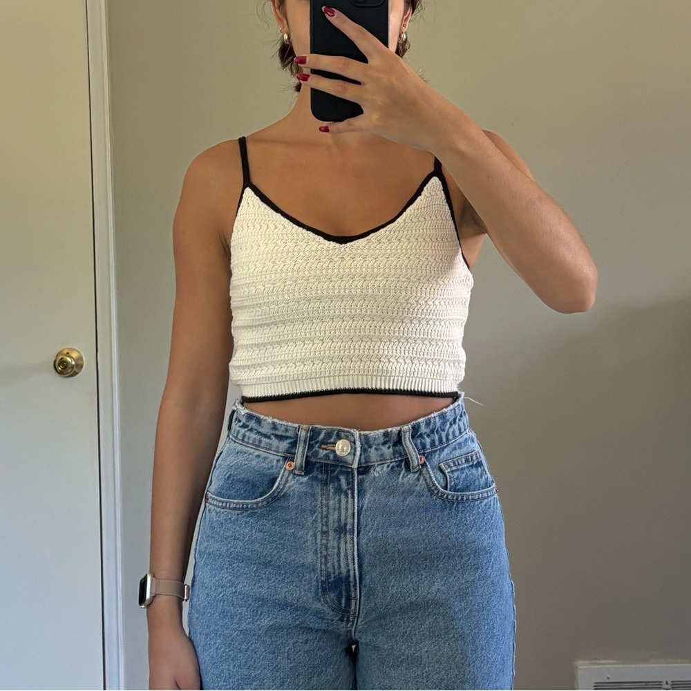 Abercrombie & Fitch Black and Cream Crochet Top